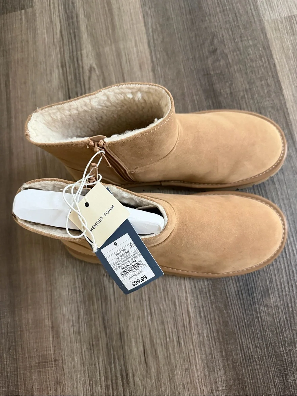 Tan Suede Sherpa-Lined Ankle Boots